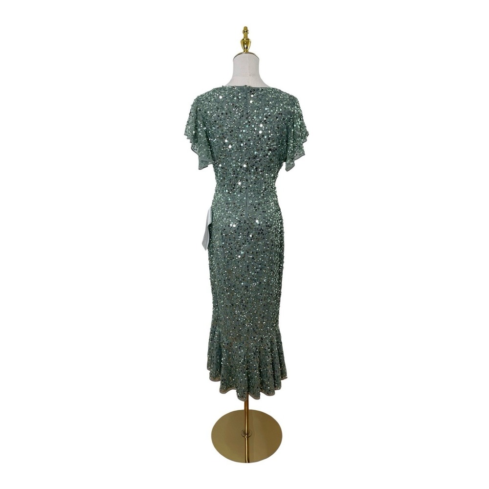 Mac‎ Duggal 10801 Sage Sequin Flutter Sleeve Midi Dress Size 4 $398 - Picture 6 of 7